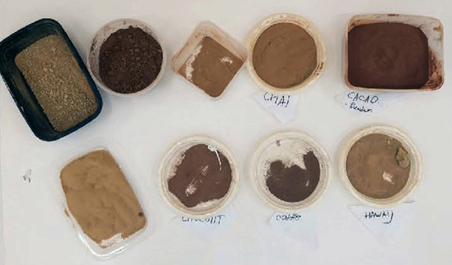 Testing mixtures for prototyping and small-scale fabrication during the architectural studio using mixtures of geomaterials native to the Negev Desert with various binders.