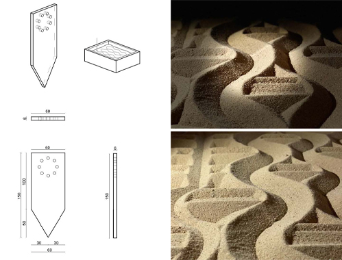 Linear motion strokes for forming divisions in the
sand with flat end effector and pointed edge. Project
by Hala Hamza, Ranim Jafar, Juan Marjieh, Fadi Zaher.